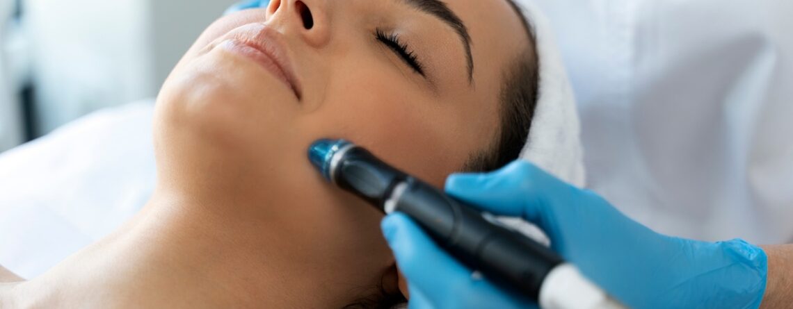 A clean, modern med spa treatment room in Jericho, Long Island, set up for a HydraFacial appointment